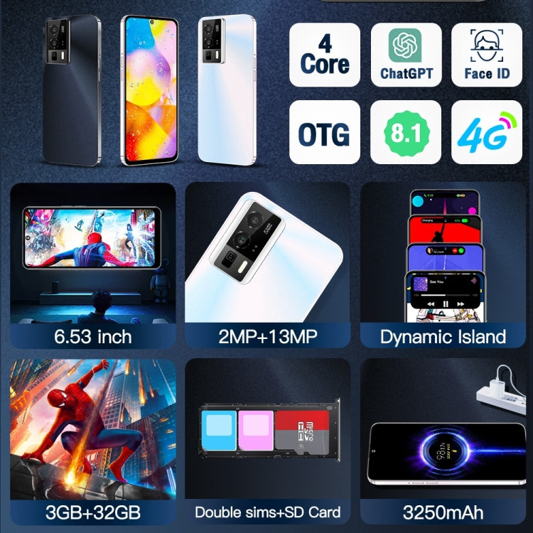 F15 Pro+ / U29, 6.53 inch Screen, Face Identification, Android 8.1 MTK6737 Quad Core, Network: 4G, OTG, Dual SIM, 3GB+32GB