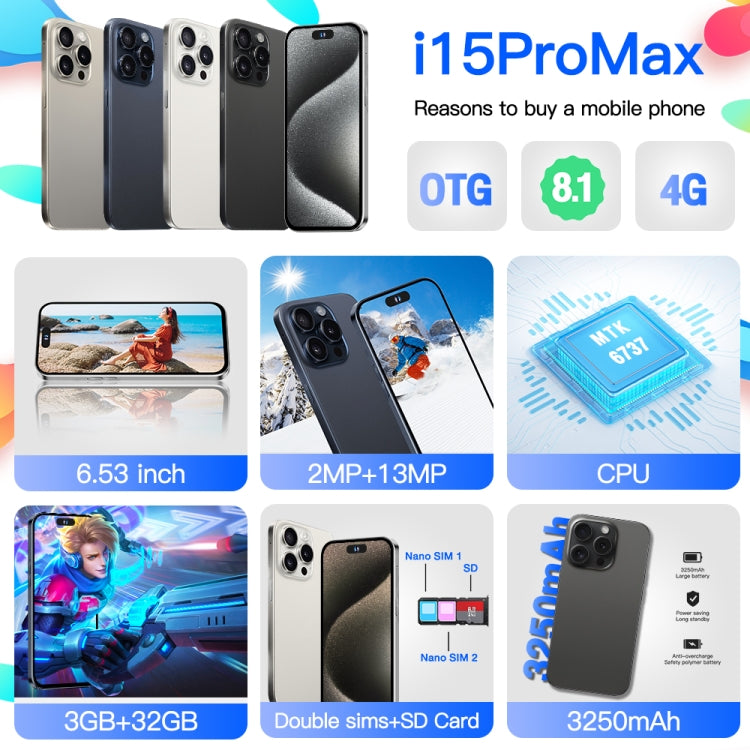 i15ProMax / U18, 6.53 inch Face Identification Android 8.1 MTK6737 Quad Core, Network: 4G, OTG, Dual SIM, 3GB+32GB