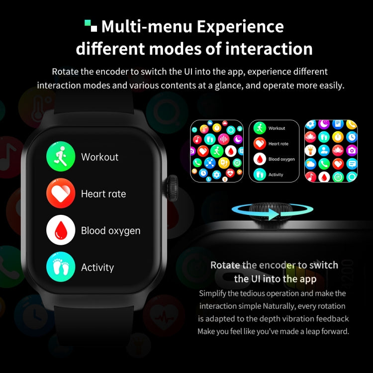 2.01 inch Three-bead Steel Strap Bluetooth Call Smart Watch Support Heart Rate Monitoring / Non-invasive Blood Sugar, Three-bead Steel Strap Black