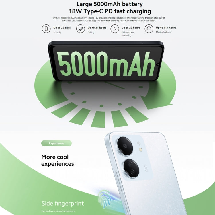 Xiaomi Redmi 13C 5G, 6.74 inch MIUI 14 MediaTek Dimensity 6100+ Octa Core 2.2GHz, NFC, Network: 5G, Not Support Google Play, 4GB+128GB, 6GB+128GB, 8GB+256GB