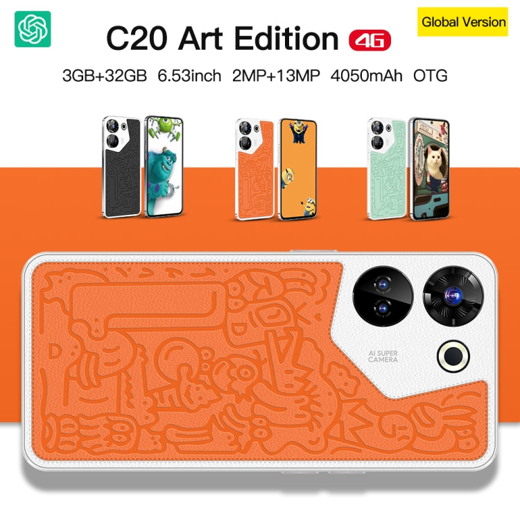 C20 Art Edition, 6.53 inch Face Identification Android 8.1 MTK6753 Octa Core , Network: 4G, Dual SIM, 3GB+32GB