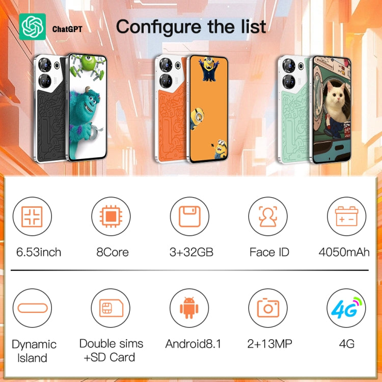 C20 Art Edition, 6.53 inch Face Identification Android 8.1 MTK6753 Octa Core , Network: 4G, Dual SIM, 3GB+32GB