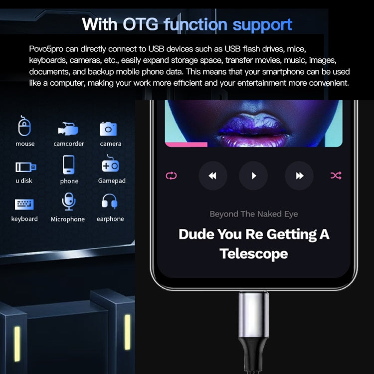 Povo5pro / PU31, 6.53 inch Face Identification Android 8.1 MTK6753 Octa Core, Network: 4G, AI GPT4, Dual SIM, 3GB+32GB