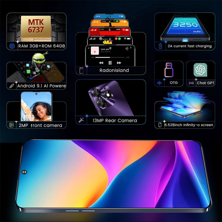 K652, 6.528 inch Android 9.1 Mediatek MT6737 Quad Core, OTG, Network: 4G, 3GB+64GB