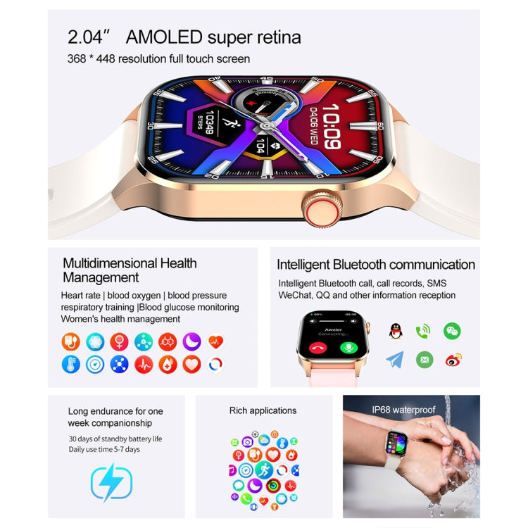 T98 2.04 inch IP68 Waterproof Bluetooth Call Smart Watch, Support Blood Oxygen Monitoring