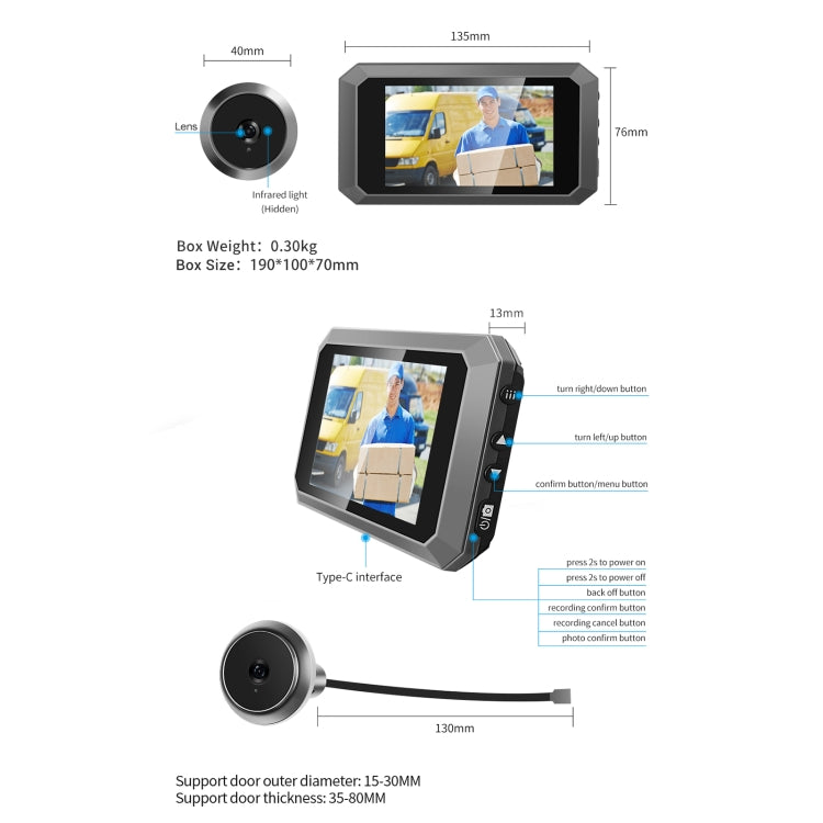 ESCAM C23 3.97 inch 1080p Smart Digital Door Concealed Viewer Wide Angle With Night Vision, C23