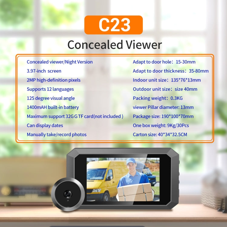 ESCAM C23 3.97 inch 1080p Smart Digital Door Concealed Viewer Wide Angle With Night Vision, C23