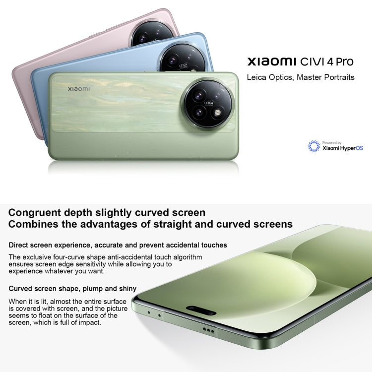 Xiaomi Civi 4 Pro, 6.55 inch Xiaomi HyperOS Snapdragon 8s Gen 3 Octa Core 4nm up to 3.0GHz, NFC, Network: 5G, 12GB+256GB, 12GB+512GB, 16GB+512GB