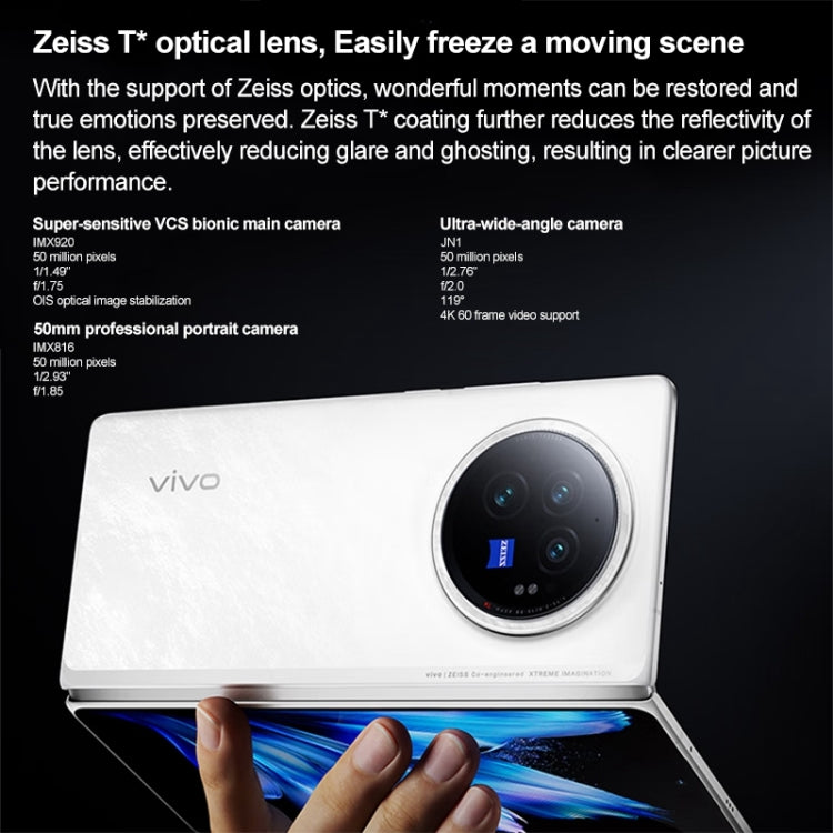 vivo X Fold3, Face ID / Fingerprint Identification, 8.03 inch + 6.53 inch Android 14 OriginOS 4 Snapdragon 8 Gen 2 Octa Core 3.25GHz, OTG, NFC, Network: 5G, 12GB+256GB, 16GB+256GB, 16GB+512GB, 16GB+1TB