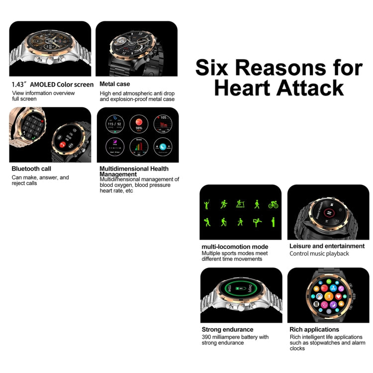 HK98 1.43 inch BT5.3 Fitness Sport Smart Watch, Support Bluetooth Call / Sleep / Blood Oxygen / Heart Rate / Blood Pressure Health Monitor