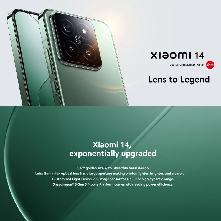 Xiaomi 14 5G Global, 6.36 inch Xiaomi HyperOS Snapdragon 8 Gen 3 Octa Core 3.3GHz, Network: 5G, 12GB+256GB, 12GB+512GB