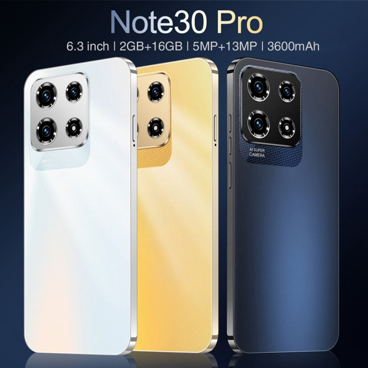 SDT86 / Note30 Pro, 6.3 inch Screen, Face Identification, Android 10.0 MTK6737 Quad Core, Network: 4G, Dual SIM, 2GB+16GB