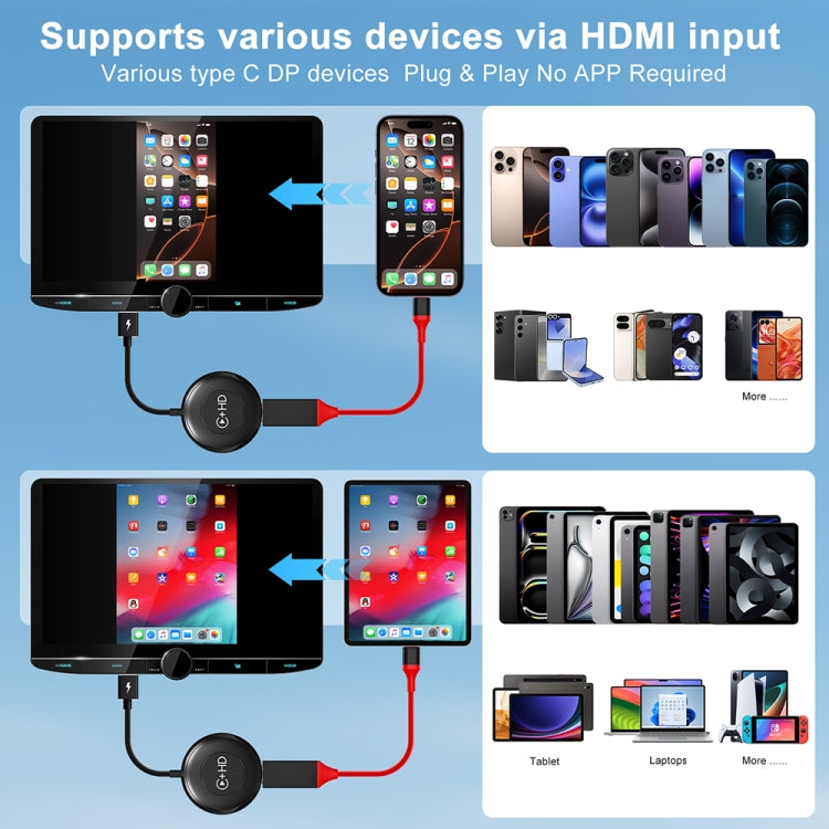 USB and HDMI Wired to Wireless CarPlay Auto Adapter, USB + HDMI Round