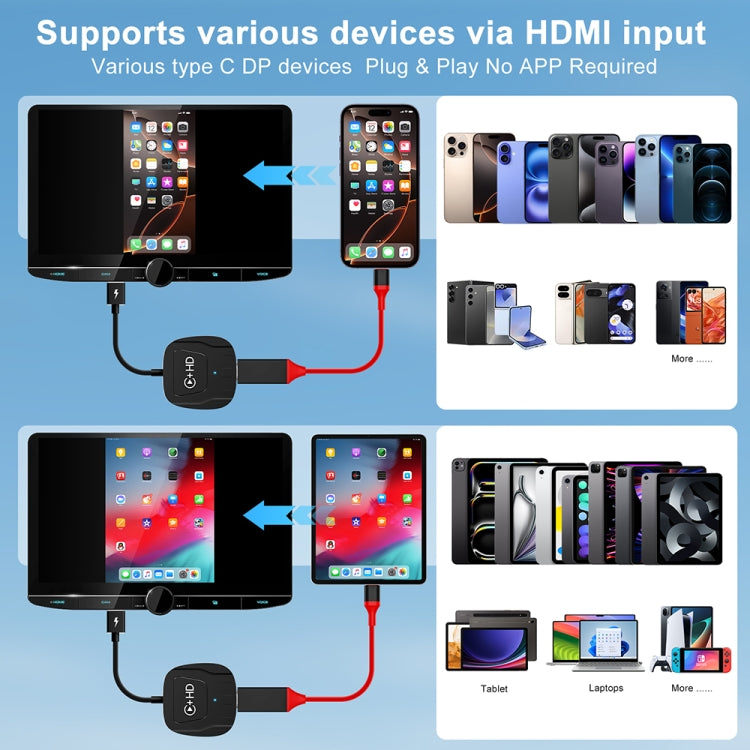USB and HDMI Wired to Wireless CarPlay Auto Adapter, USB + HDMI Square