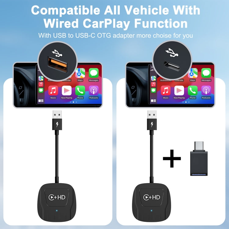 USB and HDMI Wired to Wireless CarPlay Auto Adapter, USB + HDMI Square