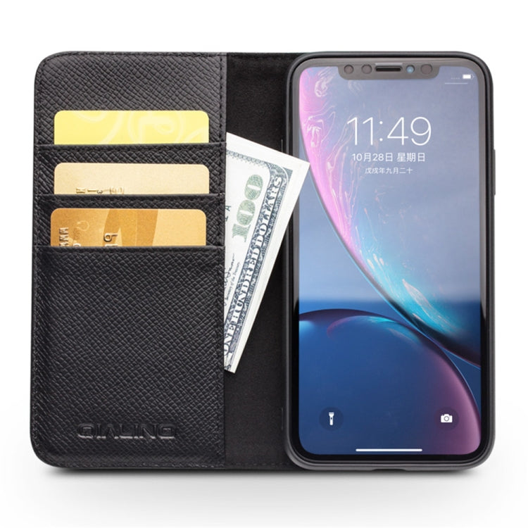 QIALINO 2 in 1 Cross Texture Top-grain Leather + PC + TPU Horizontal Flip Leather Case with Holder & Card Slots, For iPhone XS / X, For iPhone XS Max, For iPhone XR