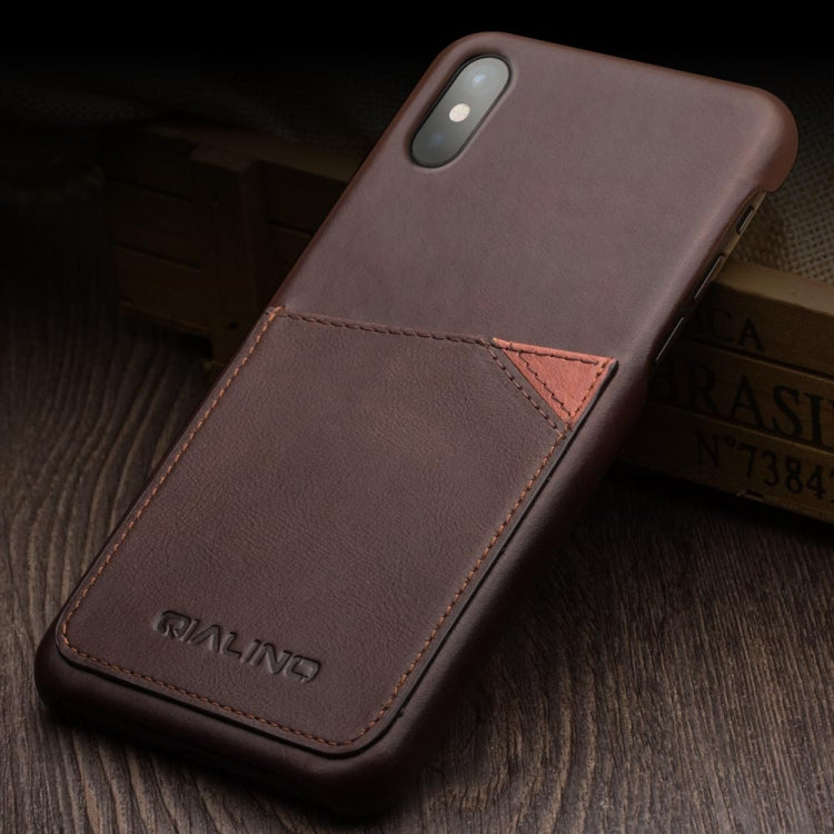 For iPhone X / XS QIALINO Shockproof Cowhide Leather Protective Case with Card Slot