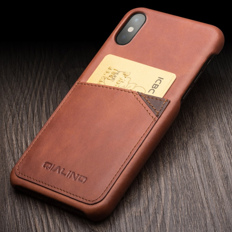 For iPhone X / XS QIALINO Shockproof Cowhide Leather Protective Case with Card Slot