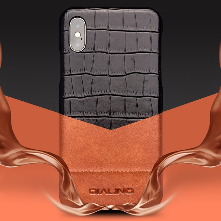 For iPhone X / XS QIALINO Crocodile Texture Cowhide Leather Protective Case