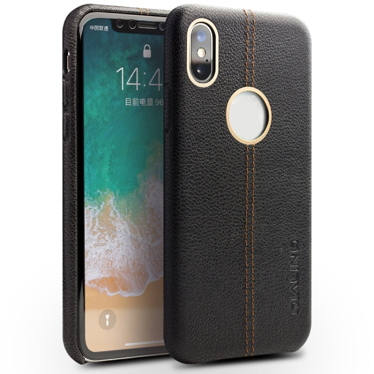 For iPhone X / XS QIALINO Deerskin Texture Cowhide Leather Protective Case