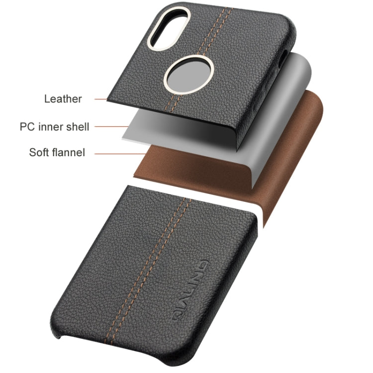 For iPhone X / XS QIALINO Deerskin Texture Cowhide Leather Protective Case