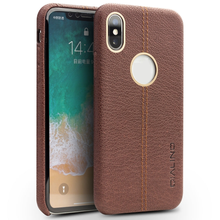 For iPhone X / XS QIALINO Deerskin Texture Cowhide Leather Protective Case