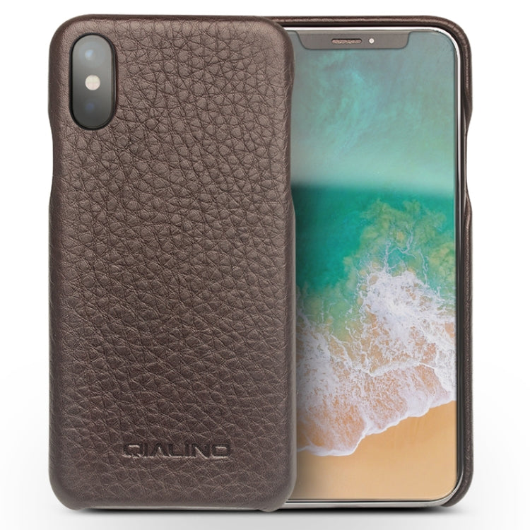 For iPhone X / XS QIALINO Natural Texture Cowhide Leather Protective Case