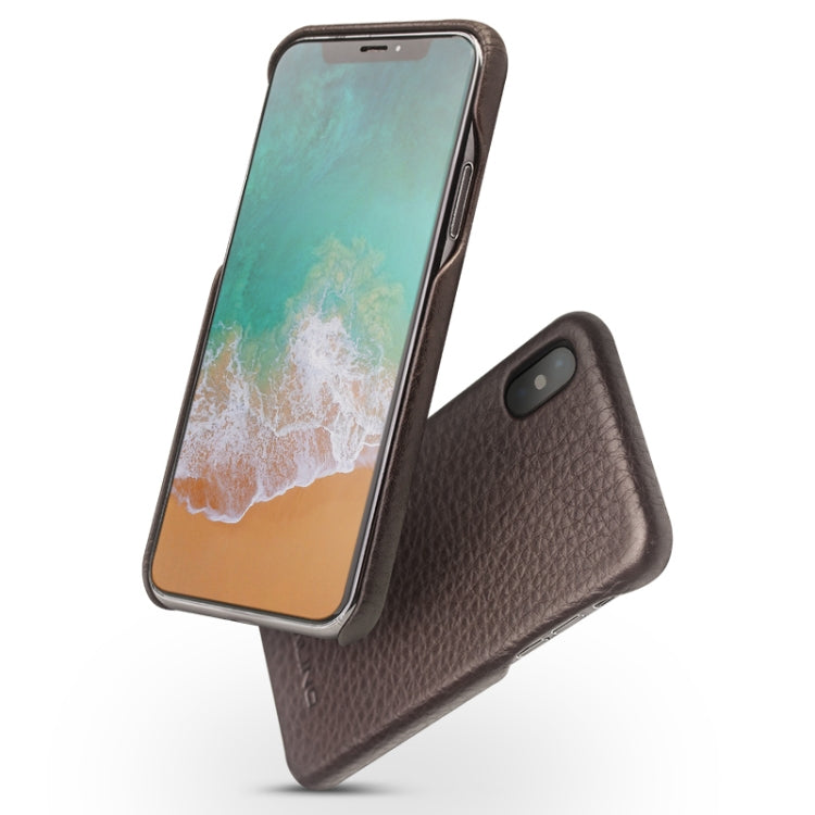 For iPhone X / XS QIALINO Natural Texture Cowhide Leather Protective Case