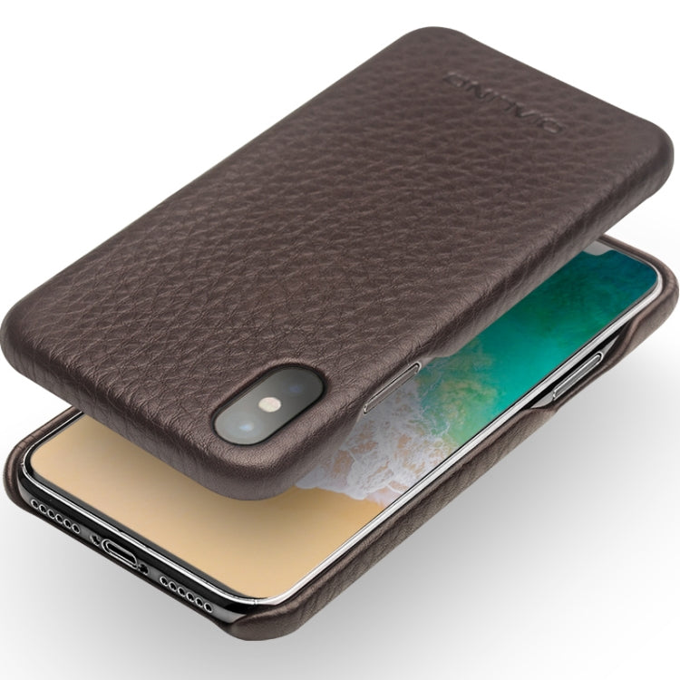 For iPhone X / XS QIALINO Natural Texture Cowhide Leather Protective Case