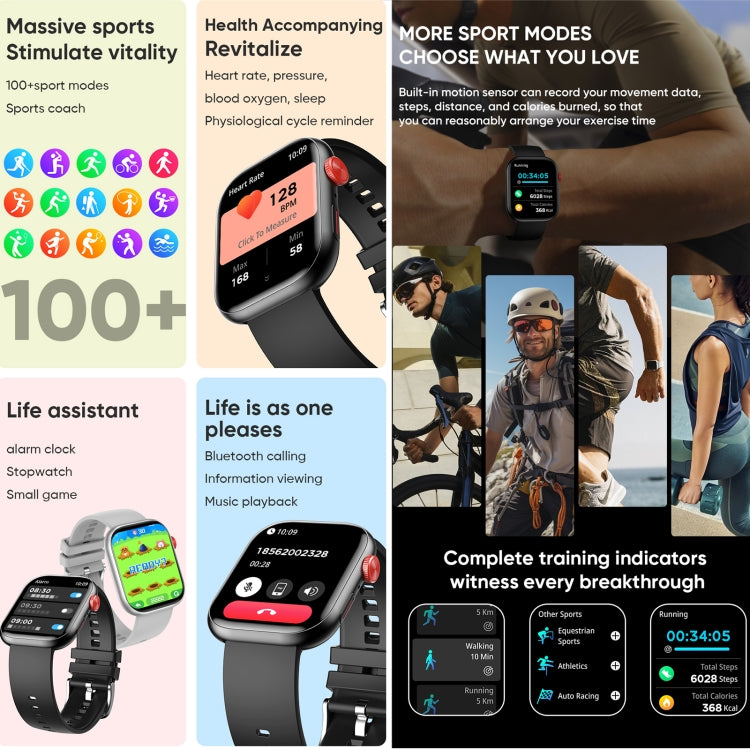 LC88 2 inch Square Screen BT Call Smart Watch, Heart Rate / Blood Pressure / Blood Oxygen / Sleep Monitoring