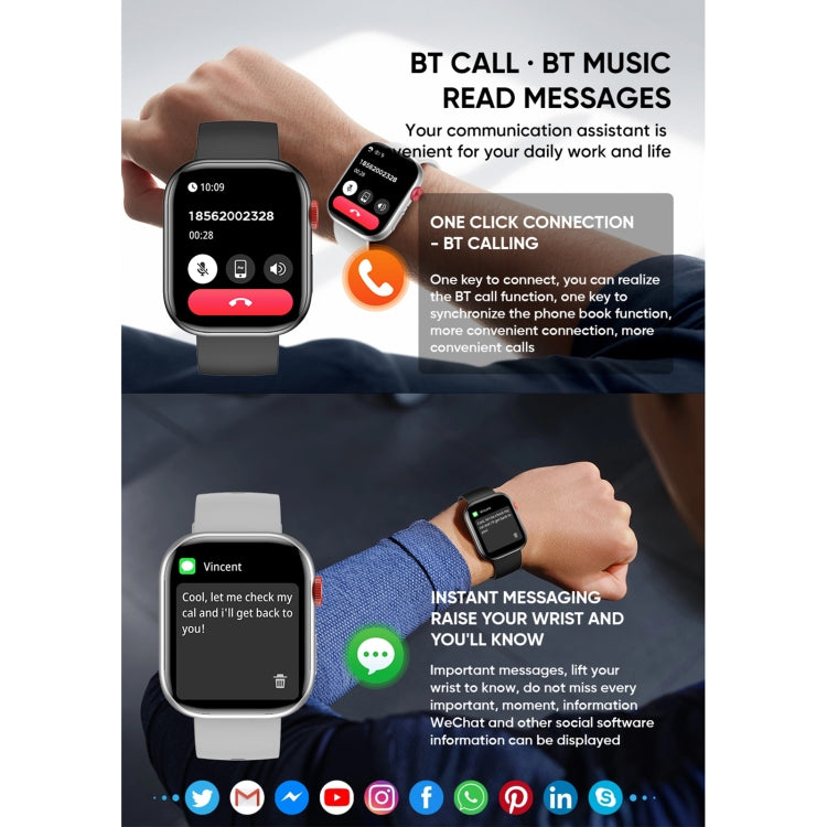LC88 2 inch Square Screen BT Call Smart Watch, Heart Rate / Blood Pressure / Blood Oxygen / Sleep Monitoring