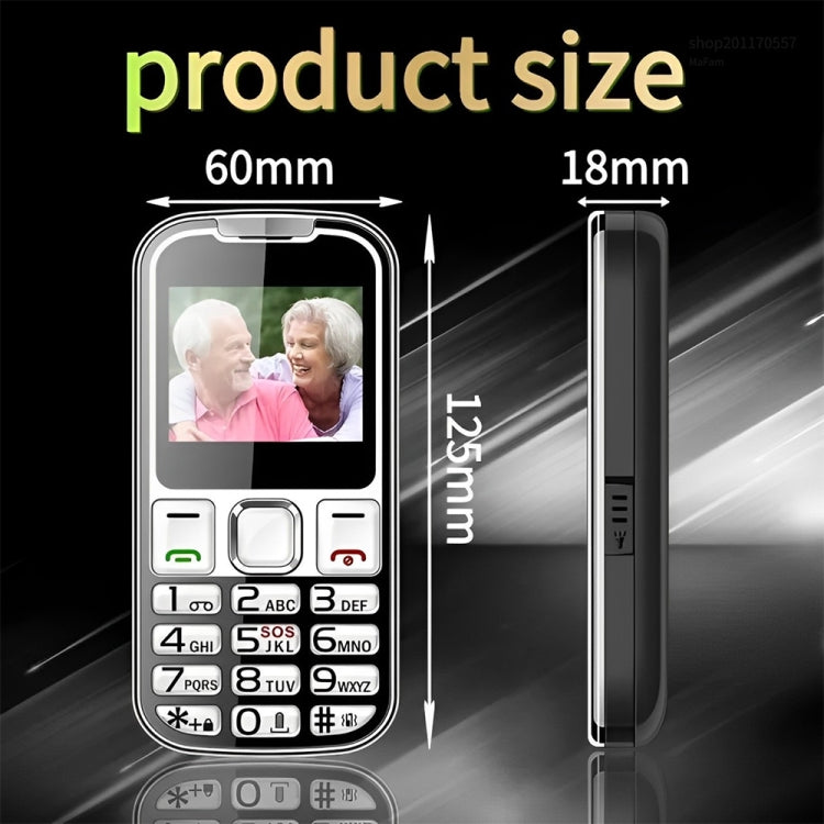 W26 Elder Keypad Phone, 2.2 inch, 6800mAh, 21 Keys, SOS, FM, Dual SIM, GSM, EU Plug, US Plug, UK Plug