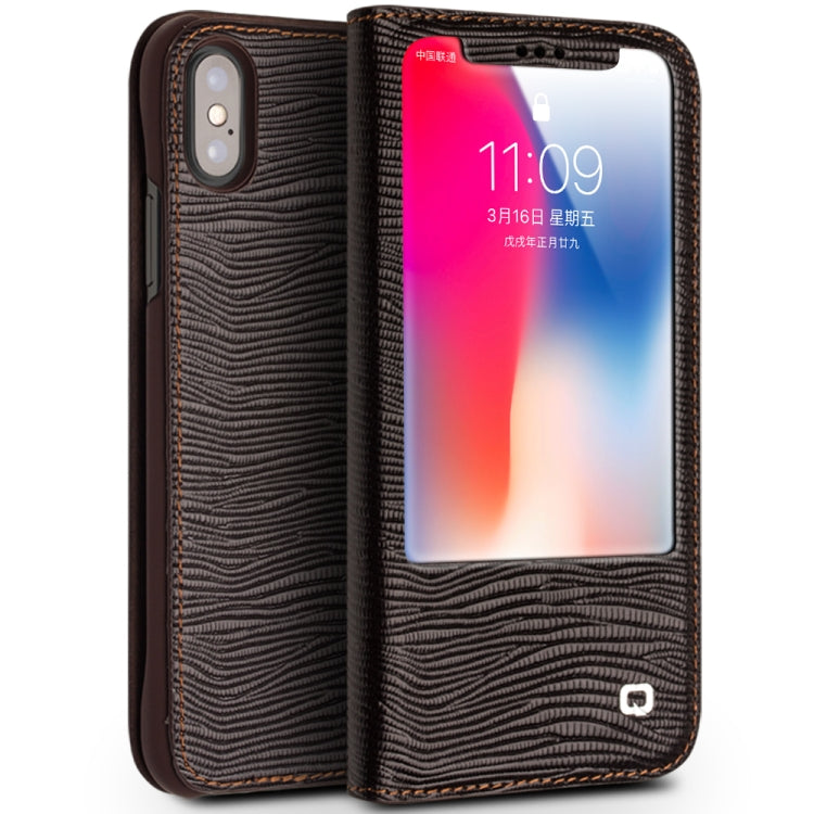 QIALINO Lizard Texture Horizontal Flip Leather Case with Smart View Window & Sleep / Wake-up Function, For iPhone XS / X