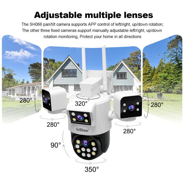 SriHome SH066 8MP HD Quad Lens Security Camera, Support Full Color Night Vision / Two-way Audio, EU Plug, US Plug, UK Plug, AU Plug
