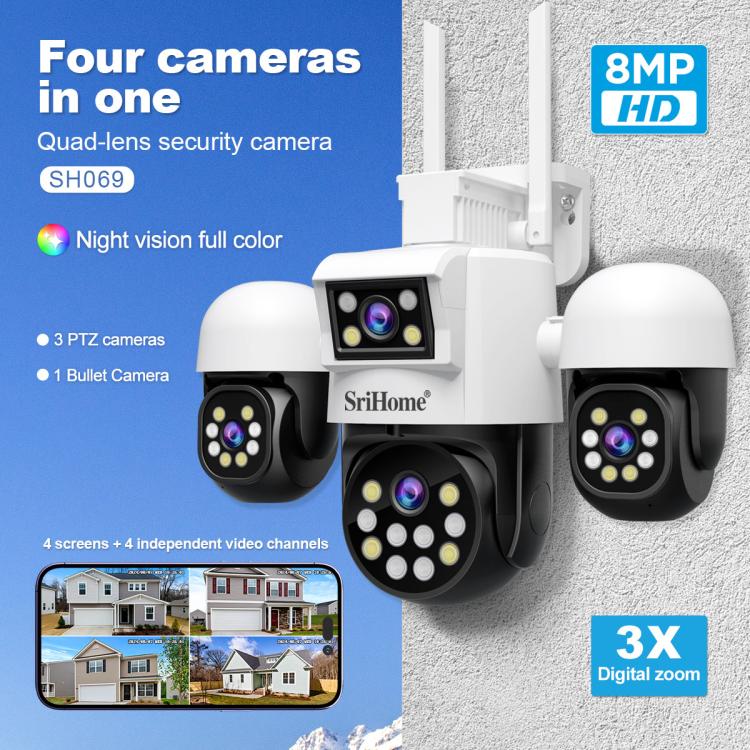 SriHome SH069 8MP 3X Digital Zoom HD Quad-lens Security Camera, US Plug, EU Plug, AU Plug, UK Plug