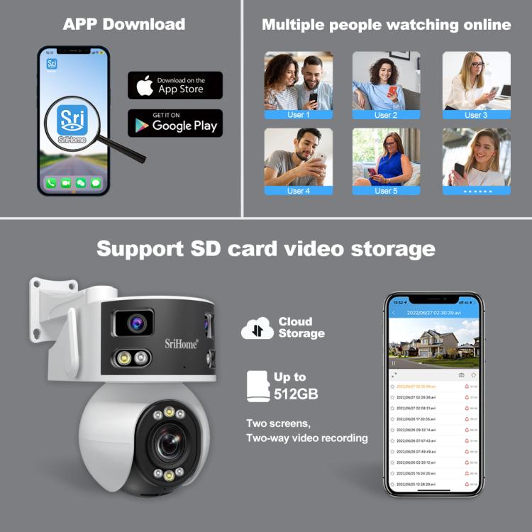 SriHome SH055 8MP HD Multi-lens 5X Optical Zoom Lens Panoramic PTZ Dome Camera, SH055
