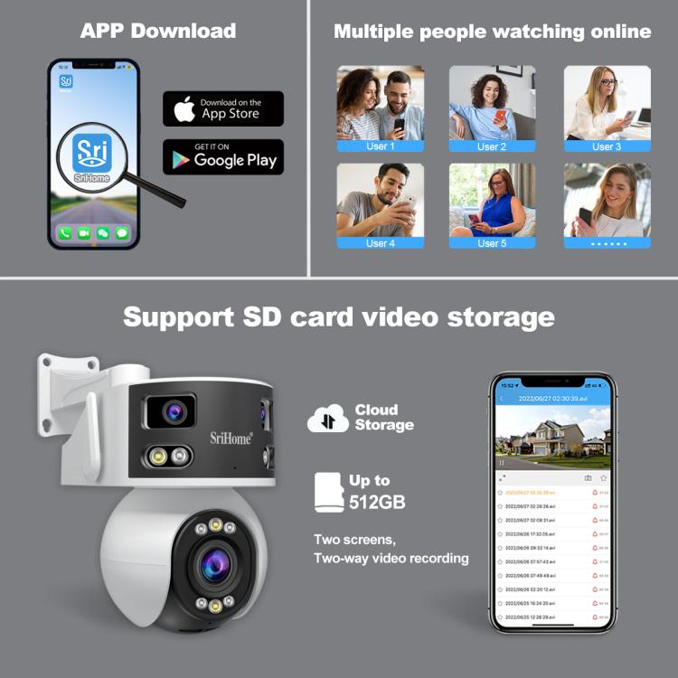 SriHome SH055B 8MP HD Multi-lens Super Wide Angle Panoramic PTZ Dome Camera, SH055B