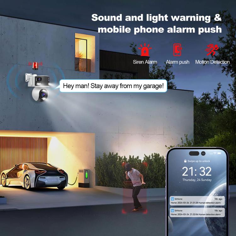 SriHome SH055B 8MP HD Multi-lens Super Wide Angle Panoramic PTZ Dome Camera, SH055B