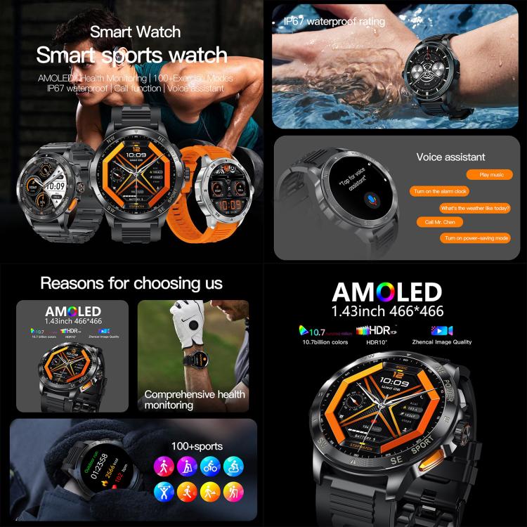 AK77 BT Call Smart Watch, Support Blood Oxygen / Blood Pressure / Heart Rate / Sports Health Monitoring Fitness Tracker