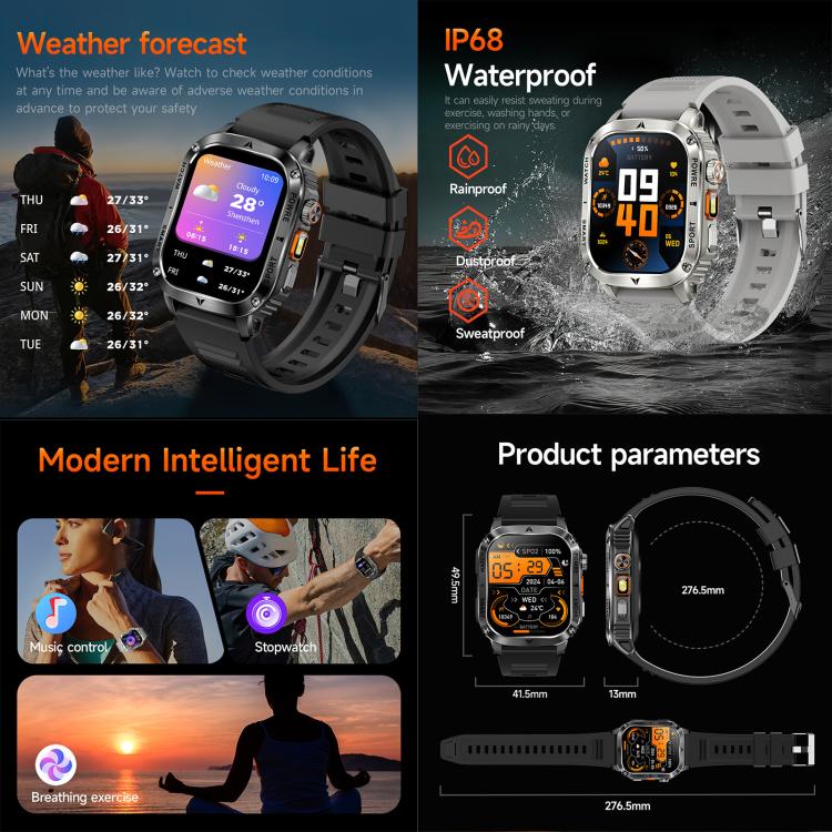 AK80 BT Call Smart Watch, Support Blood Oxygen / Blood Pressure / Heart Rate / Sports Health Monitoring Fitness Tracker