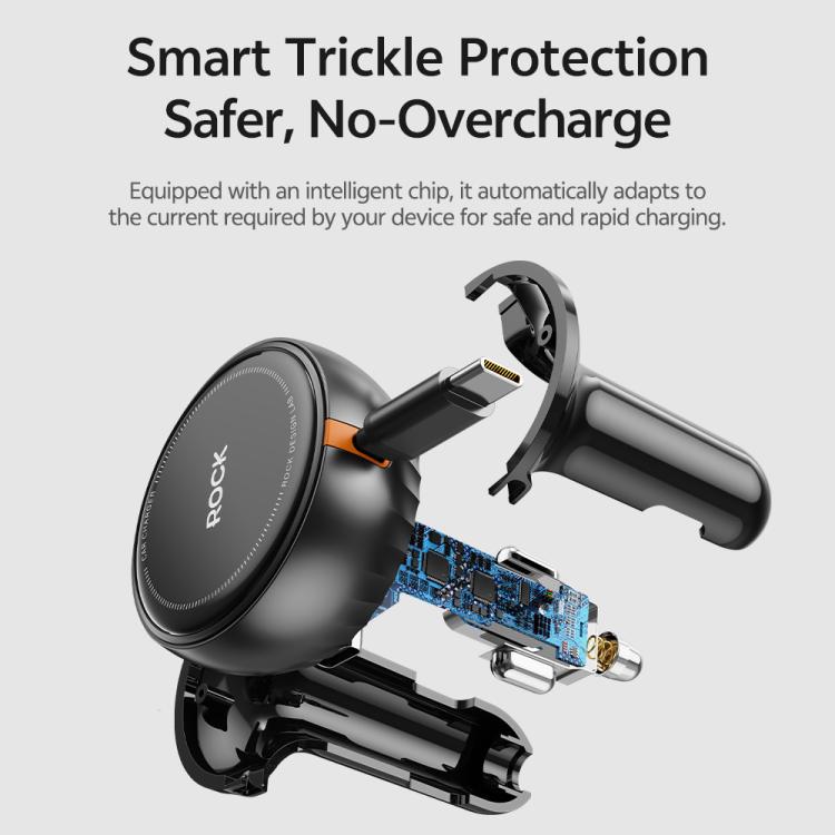 ROCK H30 45W USB-A Type-C Ports Car Charger with Retractable Type-C Cable, H30