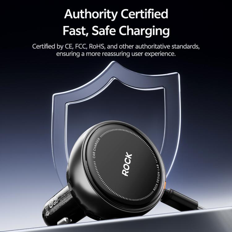 ROCK H30 45W USB-A Type-C Ports Car Charger with Retractable Type-C Cable, H30