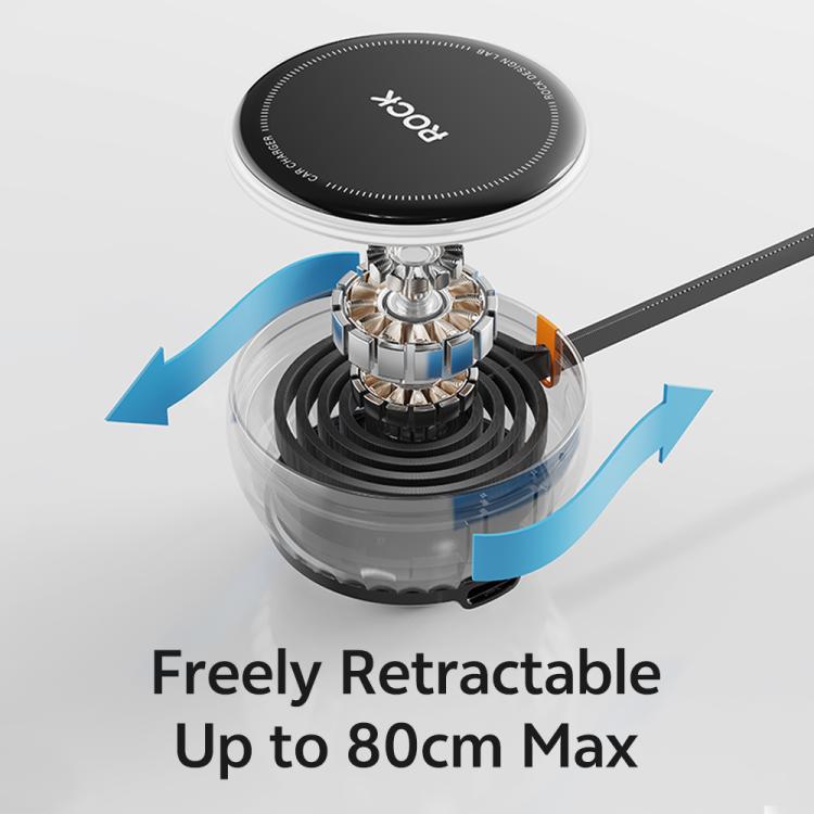 ROCK H30 45W USB-A Type-C Ports Car Charger with Retractable Type-C Cable, H30