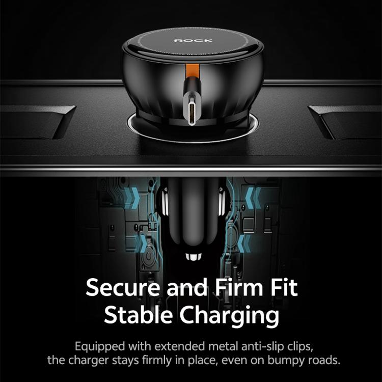 ROCK H30 45W USB-A Type-C Ports Car Charger with Retractable Type-C Cable, H30