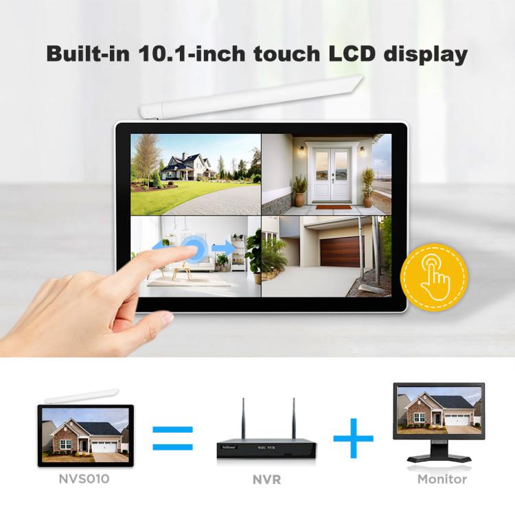 SriHome NVS010-IPC039 5MP 4 Channel 10.1 inch IPS Screen WiFi Network Video Recorder Set, NVS010-IPC039