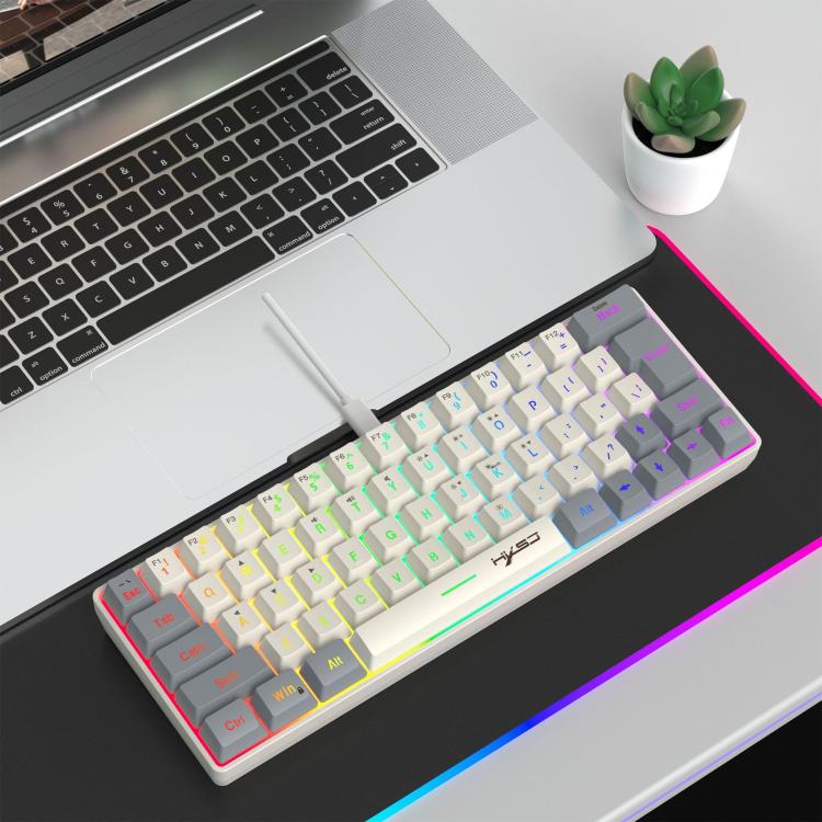 HXSJ V400 Wired Color Matching RGB Backlit Membrane Keyboard 63 Key Caps, Cable Length: 1.7m, V400 Beige + Grey, V400 Grey + Beige, V400 Beige + Grey + Orange, V400 Grey + Beige + Orange