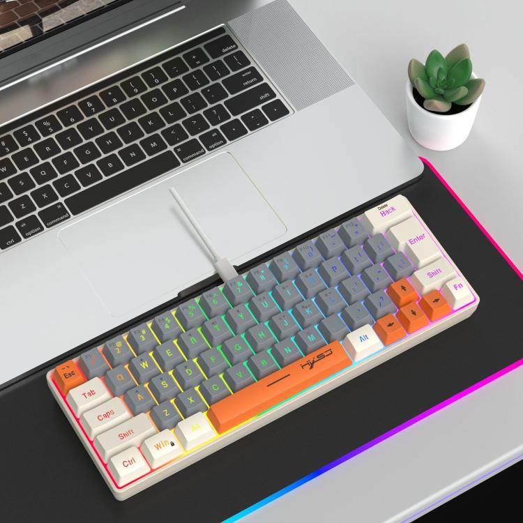 HXSJ V400 Wired Color Matching RGB Backlit Membrane Keyboard 63 Key Caps, Cable Length: 1.7m, V400 Beige + Grey, V400 Grey + Beige, V400 Beige + Grey + Orange, V400 Grey + Beige + Orange