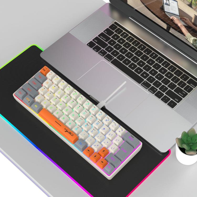 HXSJ V400 Wired Color Matching RGB Backlit Membrane Keyboard 63 Key Caps, Cable Length: 1.7m, V400 Beige + Grey, V400 Grey + Beige, V400 Beige + Grey + Orange, V400 Grey + Beige + Orange
