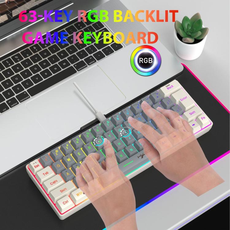 HXSJ V400 Wired Color Matching RGB Backlit Membrane Keyboard 63 Key Caps, Cable Length: 1.7m, V400 Beige + Grey, V400 Grey + Beige, V400 Beige + Grey + Orange, V400 Grey + Beige + Orange