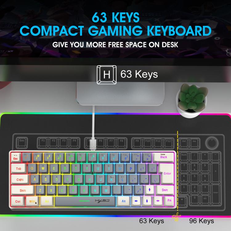 HXSJ V400 Wired Color Matching RGB Backlit Membrane Keyboard 63 Key Caps, Cable Length: 1.7m, V400 Beige + Grey, V400 Grey + Beige, V400 Beige + Grey + Orange, V400 Grey + Beige + Orange